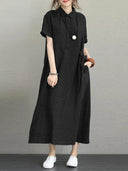 Summer Lapel Dress Vintage Breathable Cotton Linen Outfit