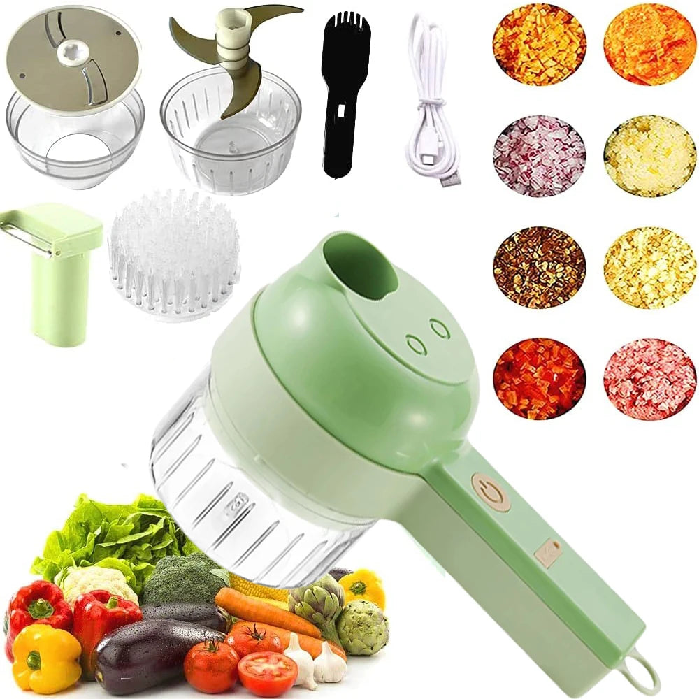 4IN1 Electric Food Processor USB Rechargeable Handheld Vegetable Slicer Multifunctional Potato Carrot Chili Garlic Food Chopper
