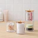 Acrylic Cotton Pad and Swab Holder with Bamboo Lid: Stylish Bathroom Organizer  ourlum.com   