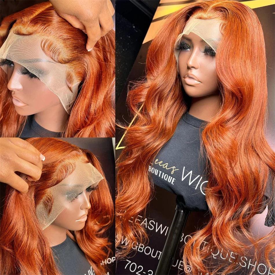 Vibrant Orange Ginger Body Wave Lace Front Wig - HD Human Hair 13X6 Frontal