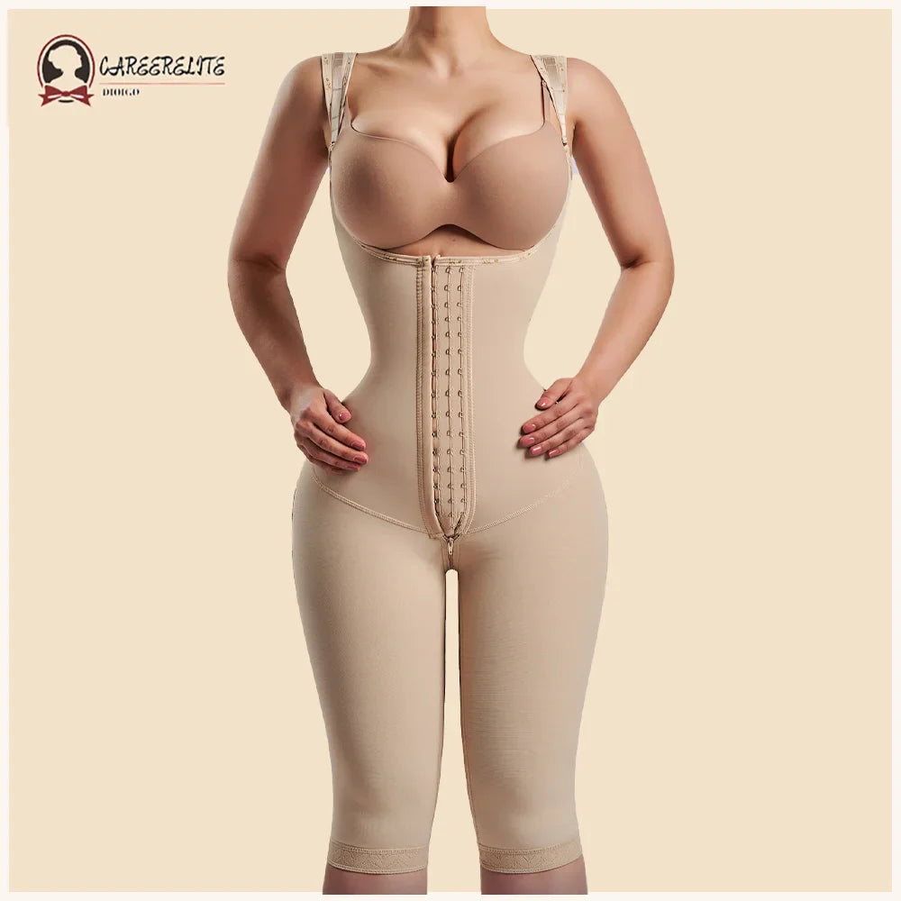 Colombian Mid-length Shapewear with Crotch Zipper & Removable Straps for Women