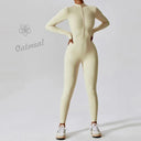 Empowering Elegance: Zipper Nude Long Sleeve High Intensity Workout Leotard  OurLum.com Oatmeal S CHINA