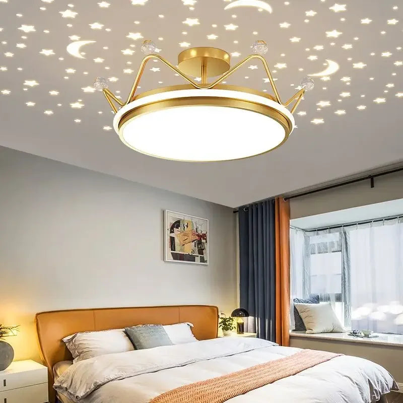 Crown Led Dimmable Ceiling Chandelier Star and Moon Lamp Pendant Children Boys Girls Bedroom Study Ceiling Lamp Room Decoration  ourlum.com   