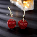 Sweet Cherry Charm Earrings Whimsical Korean Style Women