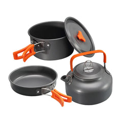 Portable Aluminum Alloy Camping Cookware Set for 2-3 People – Kettle, Pot, and Frying Pan