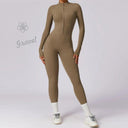 Elegant Nude Zipper Leotard High-Intensity Gym Jumpsuit