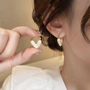 White Oil Droplet Heart Earrings Korean Chic Jewelry