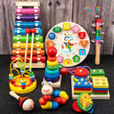 9 In 1 Wooden Montessori Toys Rattle Bell Drum Set For Kids