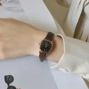 Elegant Women's Vintage Leather Strap Wristwatch with Chic Dial  ourlum.com Rose brown black  