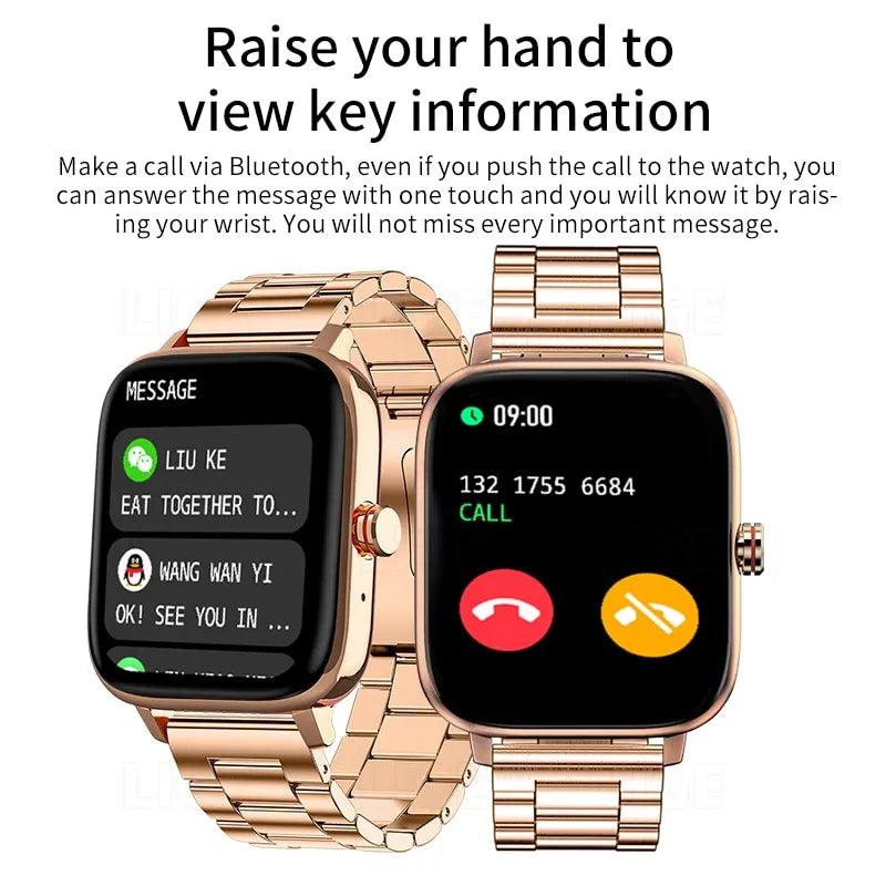 Smart Health Monitoring Stainless Steel Smartwatch with Customizable Dial, Bluetooth Connectivity, and Full Touch Screen Display  ourlum.com   