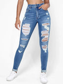 Ripped Holes Casual Skinny Jeans Autumn with Slash Pockets