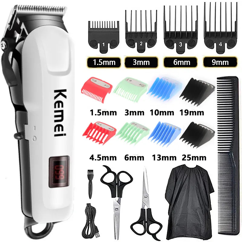 Wireless Hair Clipper Trimmer: Pro Barber Tool Kit - Long Battery, Adjustable Lengths  ourlum.com KM-809A -C  