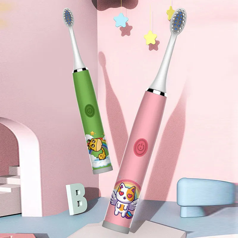 Kid's Colorful Sonic Electric Toothbrush: Cartoon Brush, Waterproof, Replacement Heads  ourlum.com   