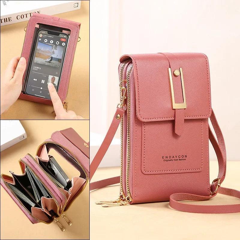 Touch Screen Leather Crossbody Wallet for Women - Stylish and Functional  ourlum.com Dark Pink 1  