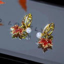 Vintage Red Maple Leaf Crystal Earrings for Timeless Elegance