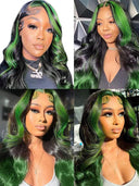 Highlight Green Lace Front Human Hair Wigs 38 Inch Ombre Colored Body Wave Lace Front Wig Remy Human Hair HD Lace Frontal Wig  ourlum.com   