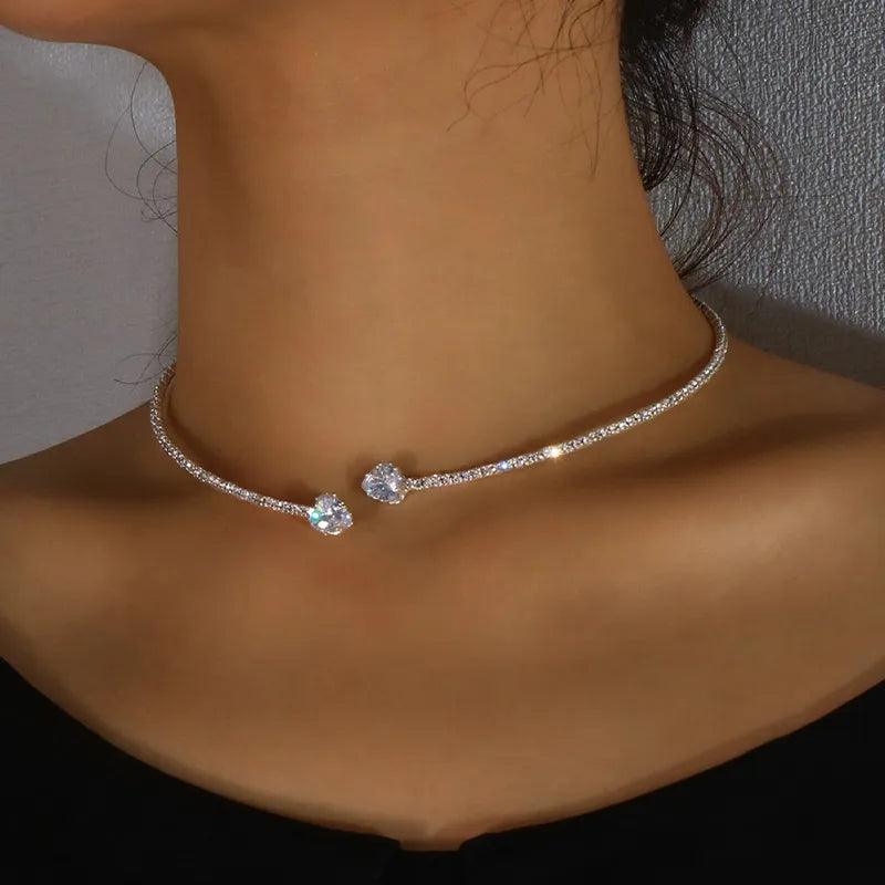 Heartfelt Elegance Rhinestone Choker Necklace for Women - Gothic Style Statement Jewelry  ourlum.com silver  