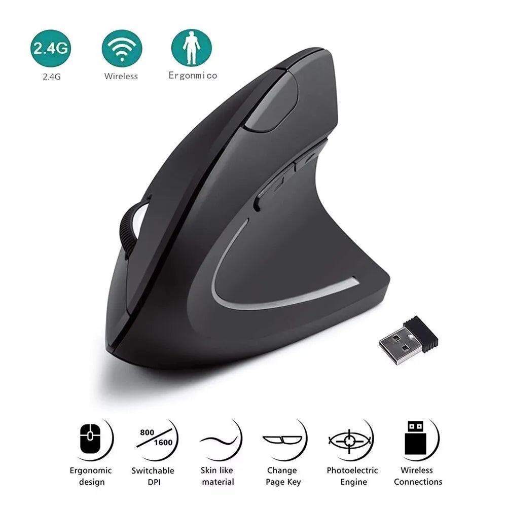 Ergonomic Vertical Wireless Optical Mouse with Adjustable DPI and 6 Buttons  ourlum.com Default Title  