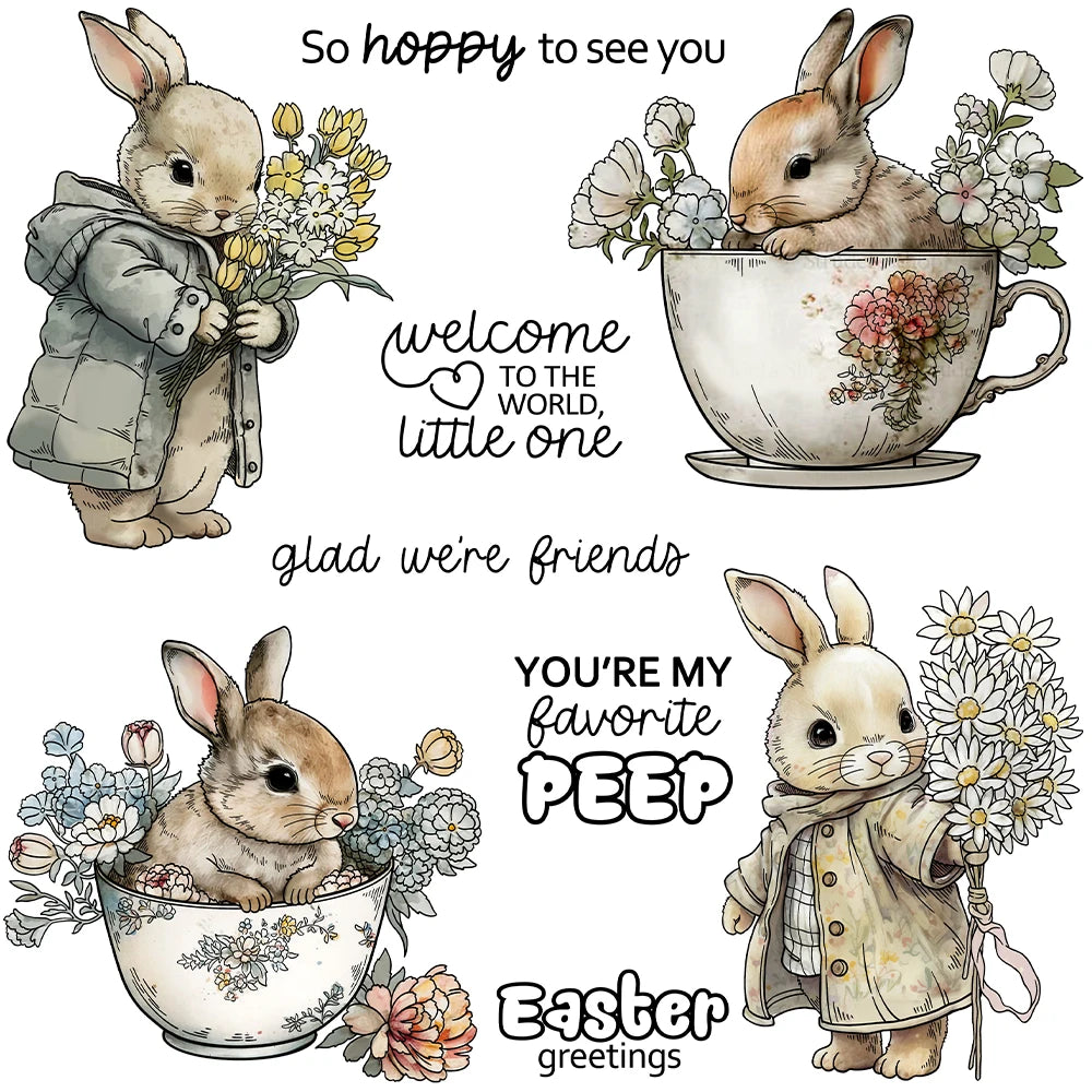 Easter Bunny Cup Cutting Dies and Clear Stamps for Spring DIY Scrapbooking and Card Making