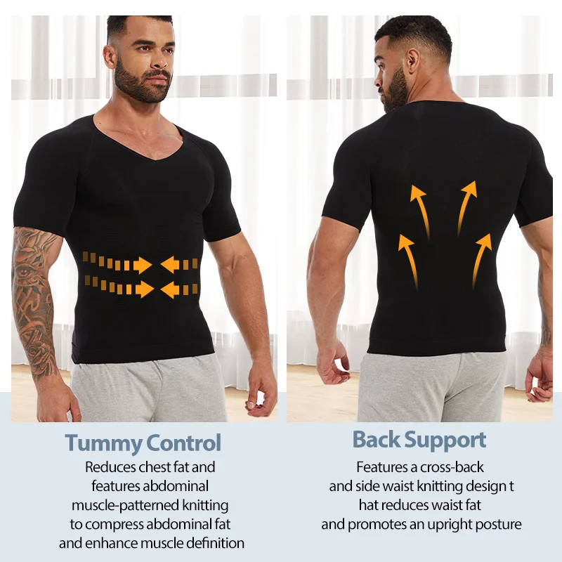 Slimming V Neck T-Shirt for Men - Tummy Control Shapewear & Fitness Tee