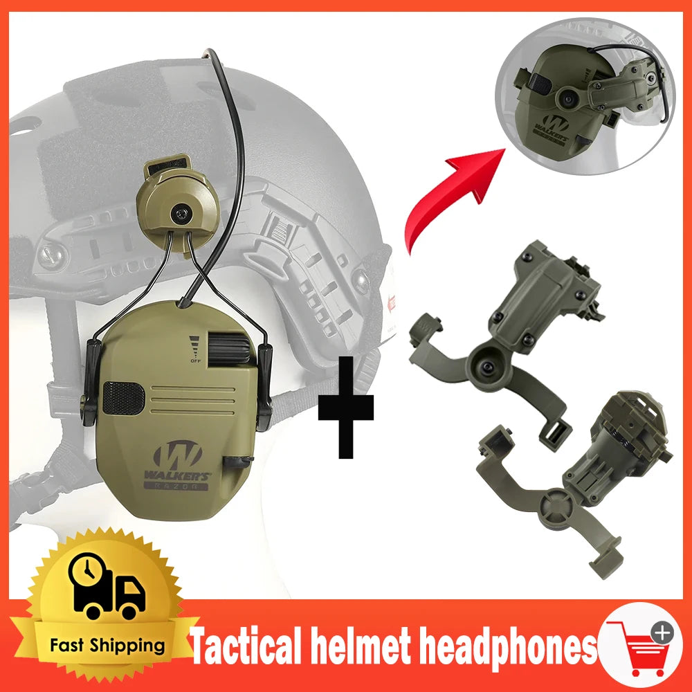 New Walker Electronic Shooting Headset Helmet Mounted Version Earmuff Hunting Shooting Noise Cancelling Headphone With Bracket