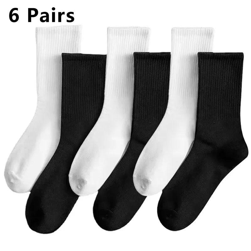 6 Pairs Street Style Harajuku Fashion Men's Socks Set in White and Black - Breathable Polyester Material, Casual Wear for Everyday Comfort - Our Lum  Our Lum   