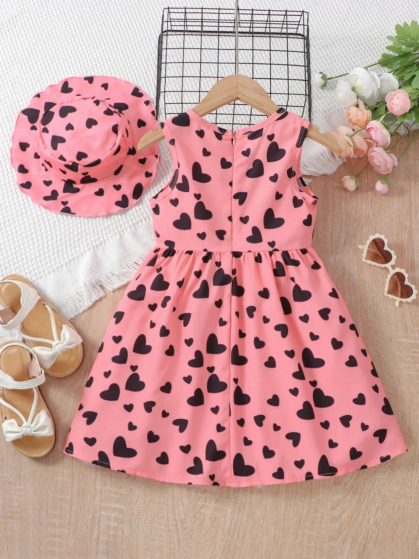 EVRYDAY Love Heart Dress & Hat Set: Stylish Summer Ensemble for Kids