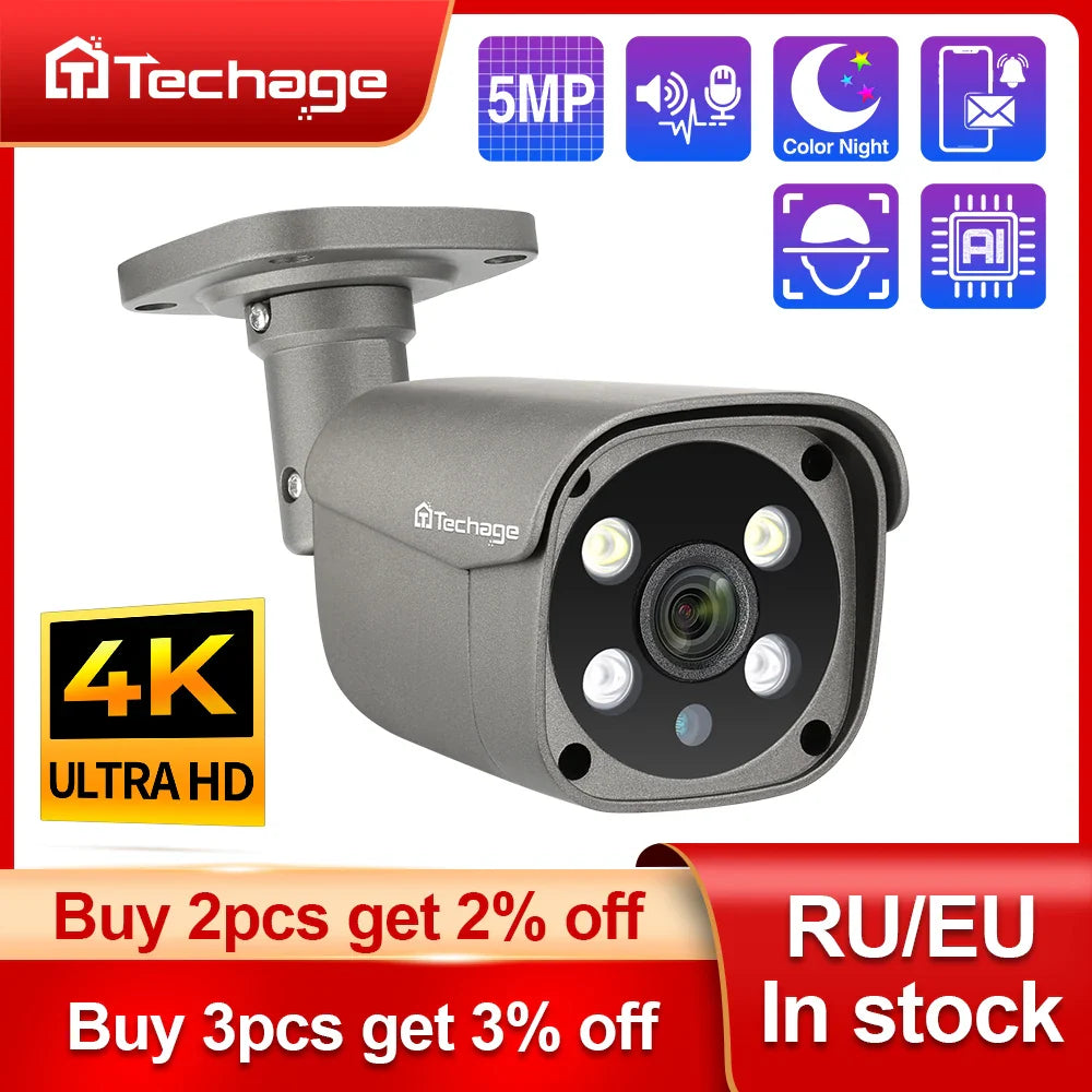 Techage Outdoor AI IP Camera: Advanced Human Detection & Color Night Vision  ourlum.com DC 12V 5MP Camera 3.6mm Poland