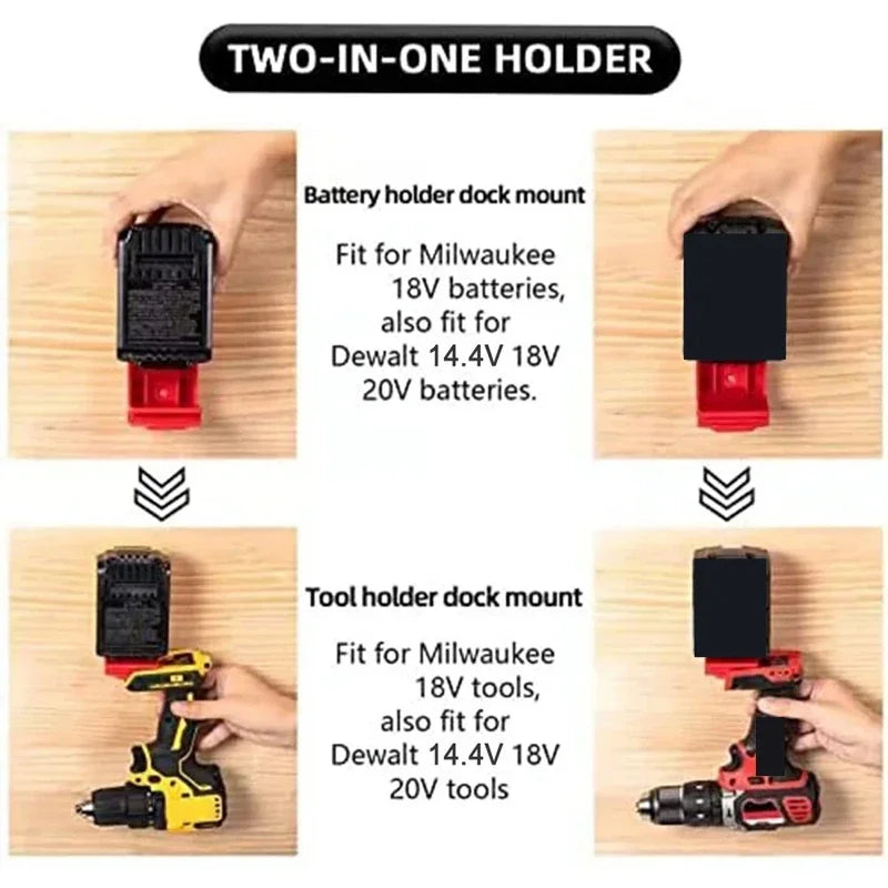 5PCS Wall-Mount Tool Holder for Dewalt & Milwaukee 18V/20V Battery Organization