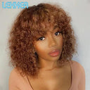 Vibrant Ombre Brown Afro Kinky Curly Bob Human Hair Wig with Bangs - Brazilian Remy Loose Deep Wavy Style  ourlum.com   