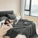 Simplicity Solid Color Thick Wide Strip Blanket for Winter