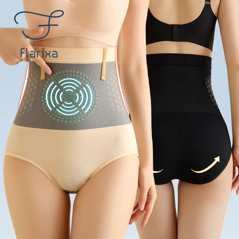 Flarixa Seamless Panties Women High Waist Tummy Control Panty Warmth Uterus Magnetic Slimming Panties Comfort Briefs Body Shaper