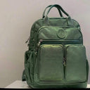 Fashion Woman Backpack Waterproof Nylon Soft Handle Solid Multi-pocket Travel Zipper Feminina School Bags Laptop Backpack  ourlum.com Thick Plant Green  