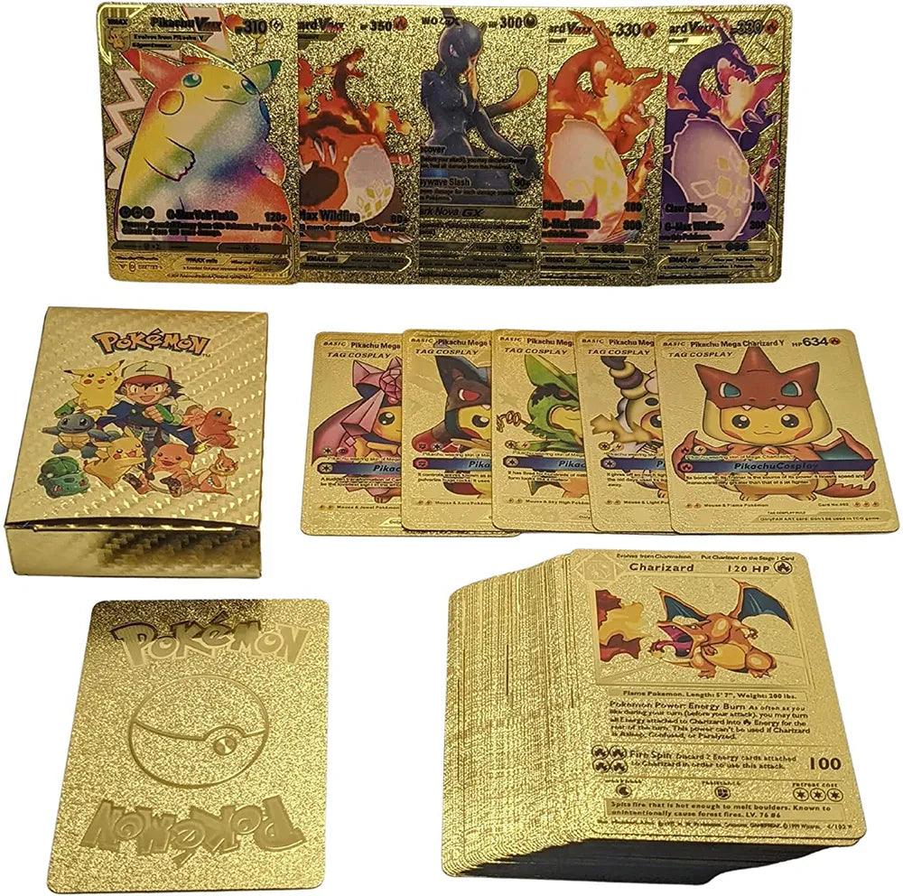 Pokemon Gold Pikachu Cards Box - Multilingual Edition with Charizard Vmax Gx - Collectible Trading Card Game Set for Kids and Adults  ourlum.com   