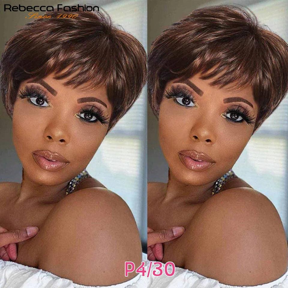 Pixie Cut Remy Brazilian Hair Wig with Highlight Color for Black Women - Easy Wear Glueless Style  ourlum.com   