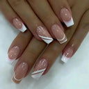 French False Nails Chic Nude White Short Square Tips Glue