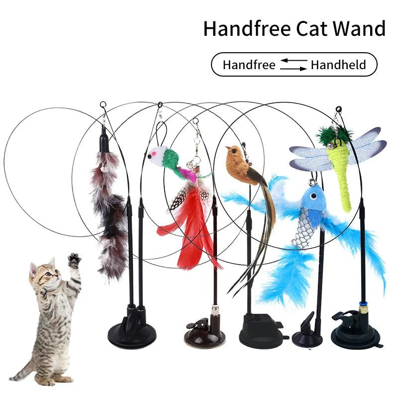 Interactive Cat Stick Kitten Teaser Suction Cup Bird/Feather Wand  ourlum.com   