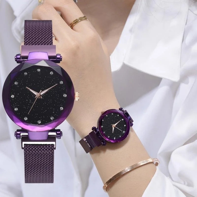Starry Night Luxury Women's Quartz Watch with Magnetic Buckle  OurLum.com   