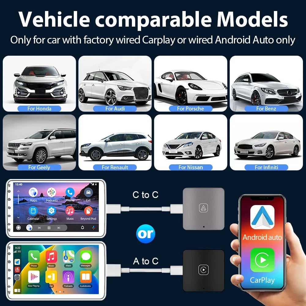 Podofo Wireless Android Auto Carplay Adapter for VW Audi Toyota Honda  ourlum.com   