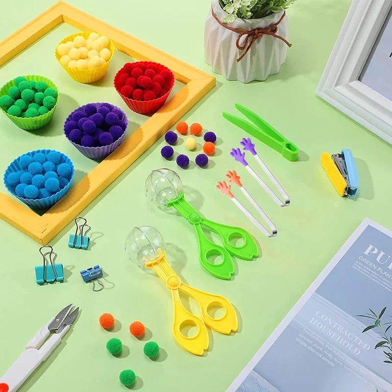 Rainbow Pompoms Sorting Cup Montessori Preschool Learning Toys  ourlum.com   