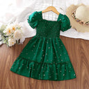 Dark Green Princess Dress Elegant Layered Square Collar