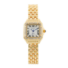 Golden Square Roman Scale Watch: Elegant Luxury Timepiece for Women