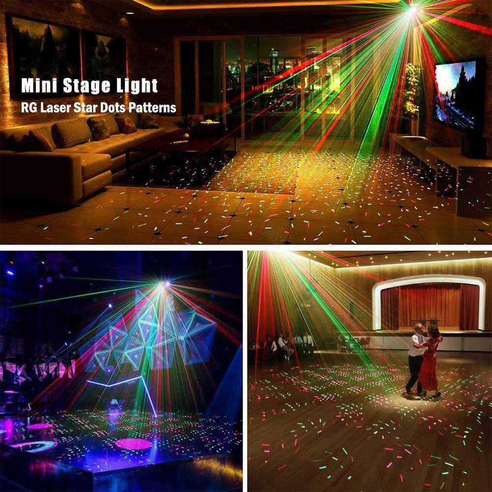 Mini Laser Stage Light Projector - Remote-Controlled, Sound-Activated for Parties & Events