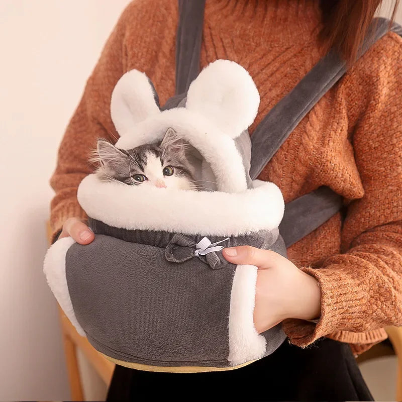 Pet Carrier Backpack for Cats and Dogs: Winter Warm Plush Outdoor Travel Bag  ourlum.com   