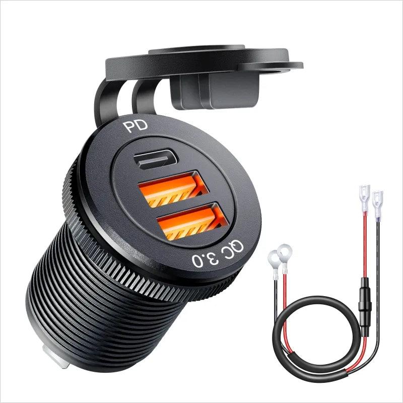 Car USB Quick Charge PD Car Charger Outlet Socket Fast Charging Multiple Ports Durable Design Marine Truck ATV  ourlum.com 1PD2QCOR CHINA 