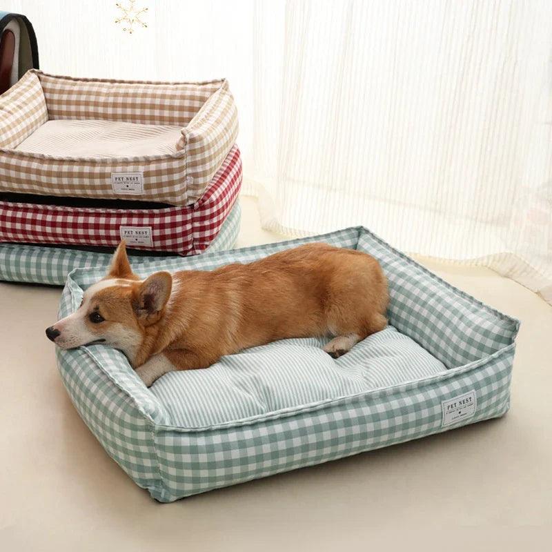 Cozy Square Lattice Pet Bed: Calming House Cushion for Small/Medium Dog, Cat  ourlum.com   