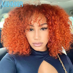 Lekker Afro Kinky Curly Bob Wig: Ombre Brown Style for Women - Brazilian Remy Hair