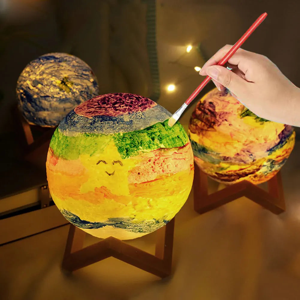 DIY Painting Moon Night Light for Kids 3D Printing Moon Lamp with Stand Battery Powered Table Lamp Bedroom Decor Christmas Gift  ourlum.com   