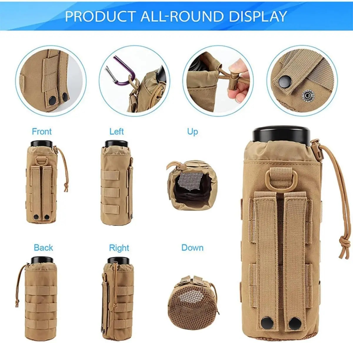 Durable Outdoor Water Bottle Holder Pouch with Drawstring Closure for Hiking, Cycling, and Climbing