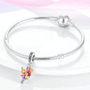 Pink Silver Plated Butterfly Flower Charm Beads for Jewelry